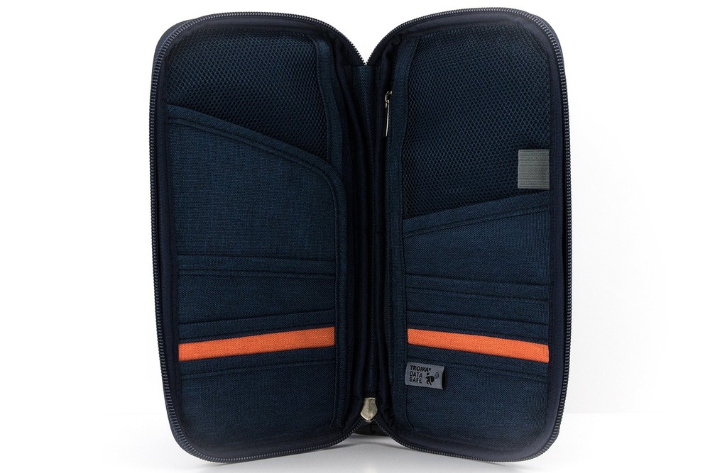 Travel Document Case with RFID Protection, 12 Compartments, Zip Closure