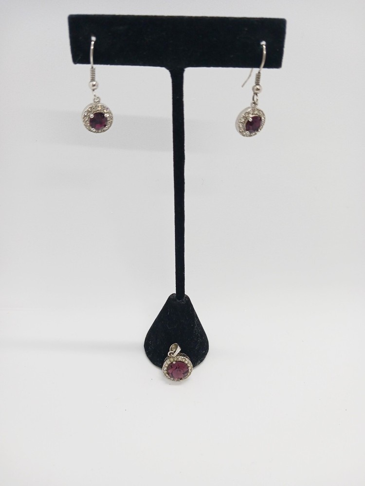 Rhinestone & Purple Gem Set, Earrings,  Pendant