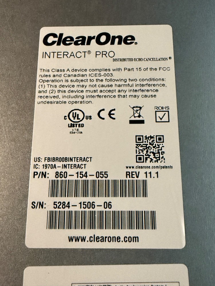 CLEARONE INTERACT PRO AUDIO CONFERENCE PROCESSOR 860-154-055 w/ Power Adapter