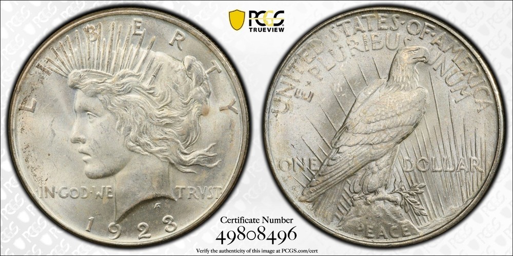 1923-D Peace Silver Dollar - PCGS MS 65 - Gold Shield
