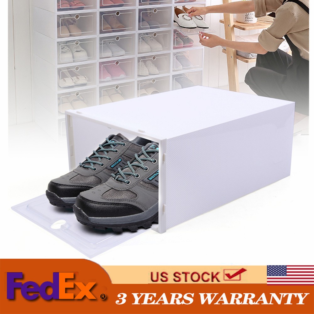 20 Pcs Shoe Box Storage Sneaker Cases Stackable Foldable Plastic Boxes White!