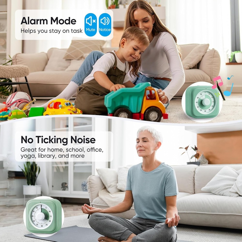 60 Minute Visual Timer for Kids, Silent Countdown Clock, Time Management Tool fo