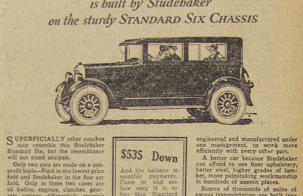 Vintage 1925 STUDEBAKER Coach Car Newspaper Print Ad