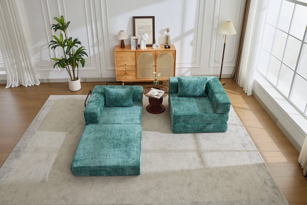 Convertible Fold Out Sleeper Sofa Bed, Floor Couch Loveseats w/Fixed-Shape Frame