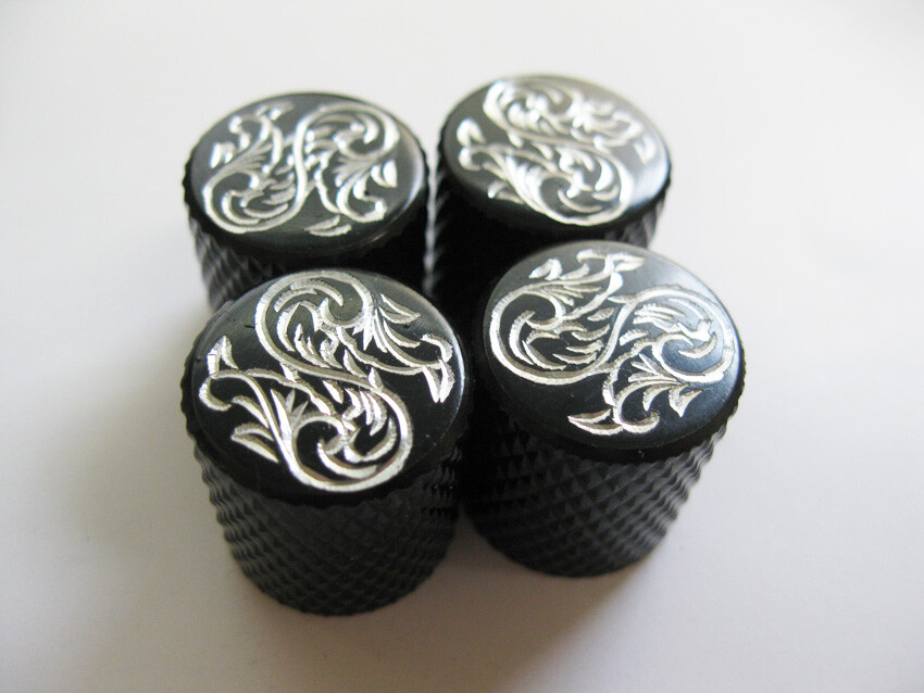 Hand engraving 4pcs scroll grass pattern electric guitar black metal knobs