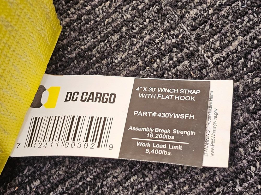 DC Cargo 430YWSFH 4-In x 30' Mall Winch Cargo Strap Flat Hook
