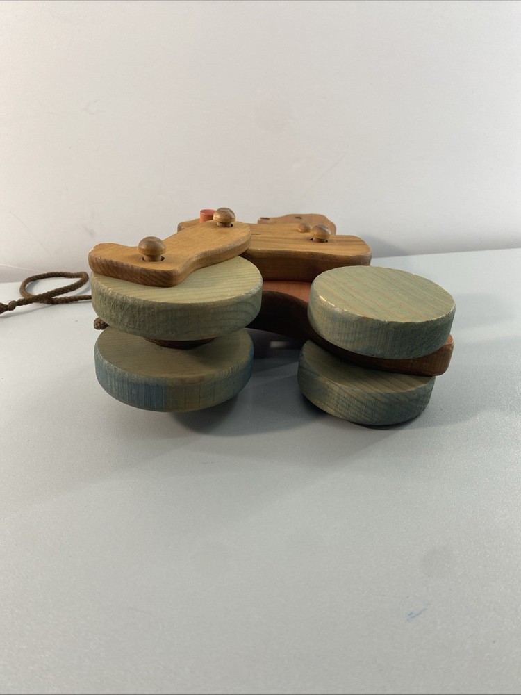 Vintage Wooden Bear Pull Toy String 10x7x4” Clacker Decor MCM