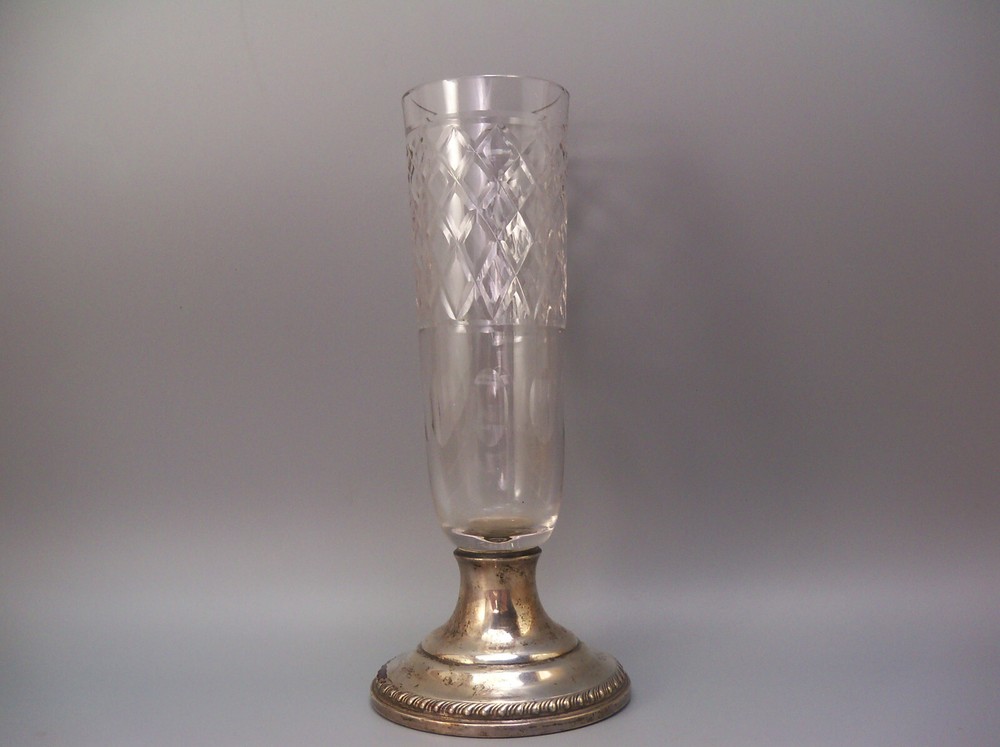 Sheffield & Co Weighted Sterling Silver Cut Crystal Vase