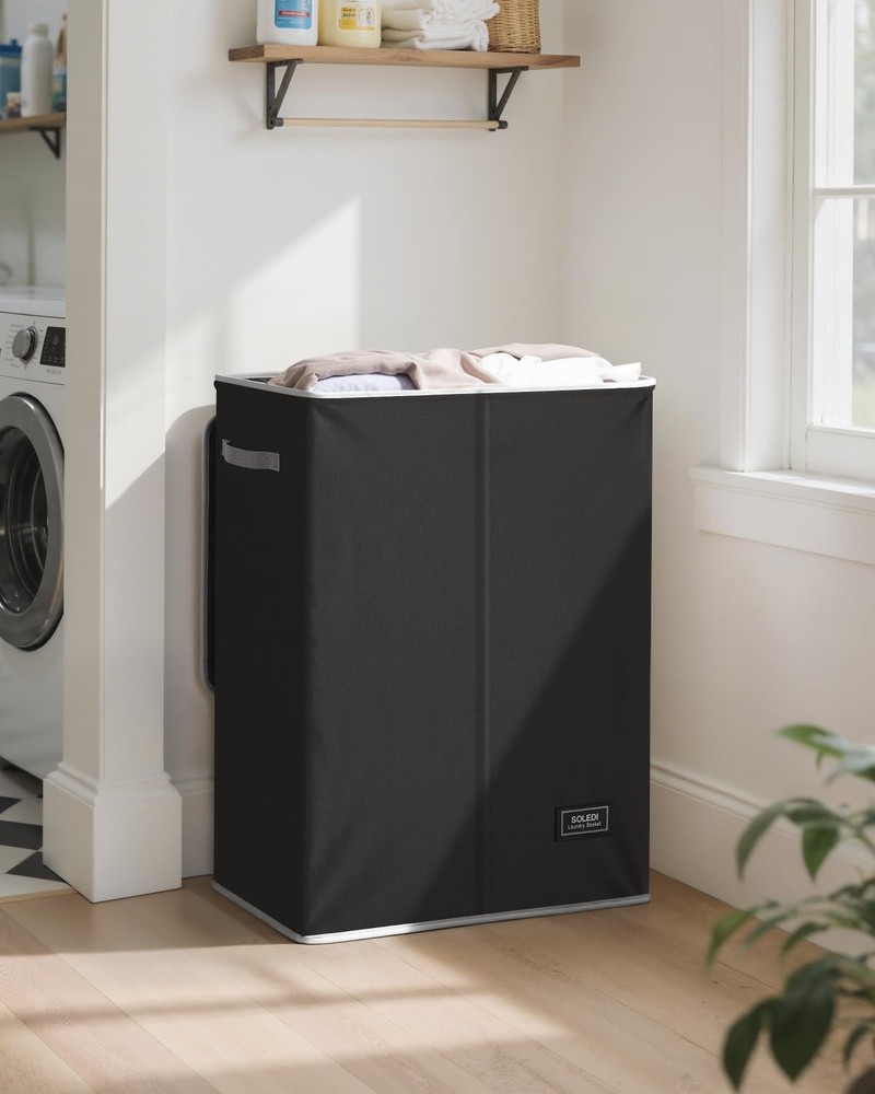 130L Black Extra Large Tall Collapsible Laundry Hamper Lid Removable Bag
