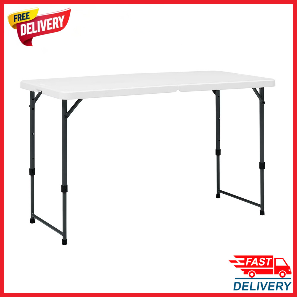 Mainstays 4FT Folding Table Adjustable Height Indoor Outdoor Carry Handle White