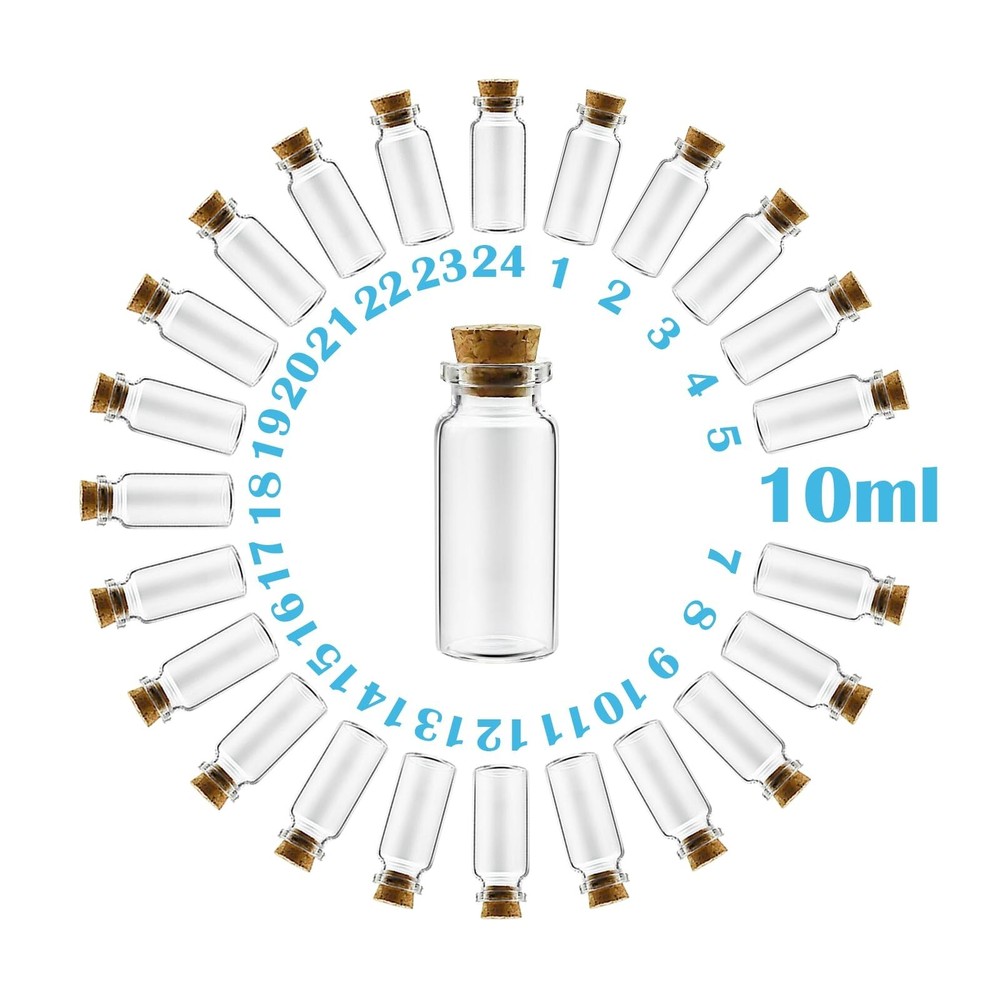 10ml 24 pcs Small Glass Bottles With Corks, USP Type 1 Class A Mini Clear Gla...