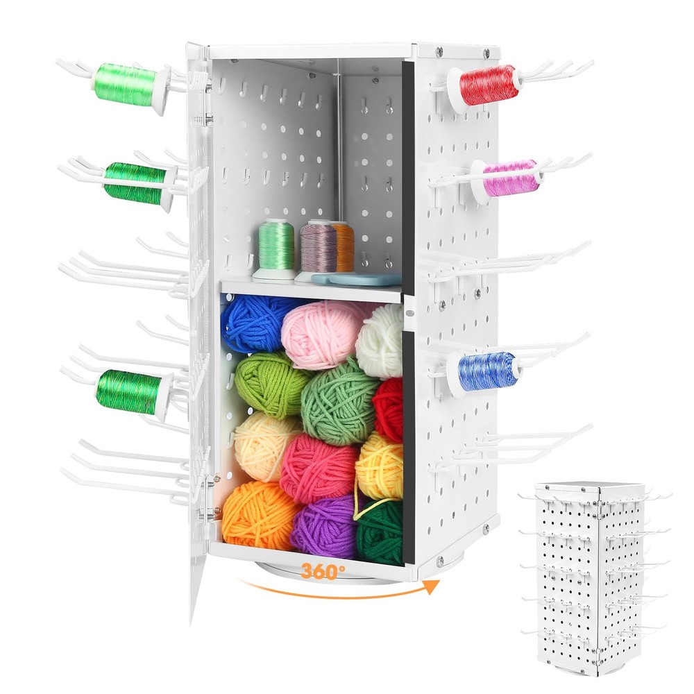Metal 360° Fully Rotating Thread Rack, Detachable Thread Holder Organizer wit...