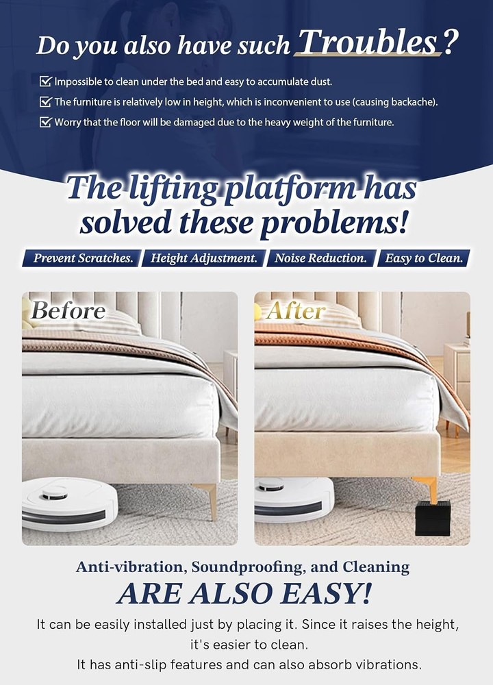 Furniture Risers - Stackable Bed Elevators Support 4000 lbs for Home