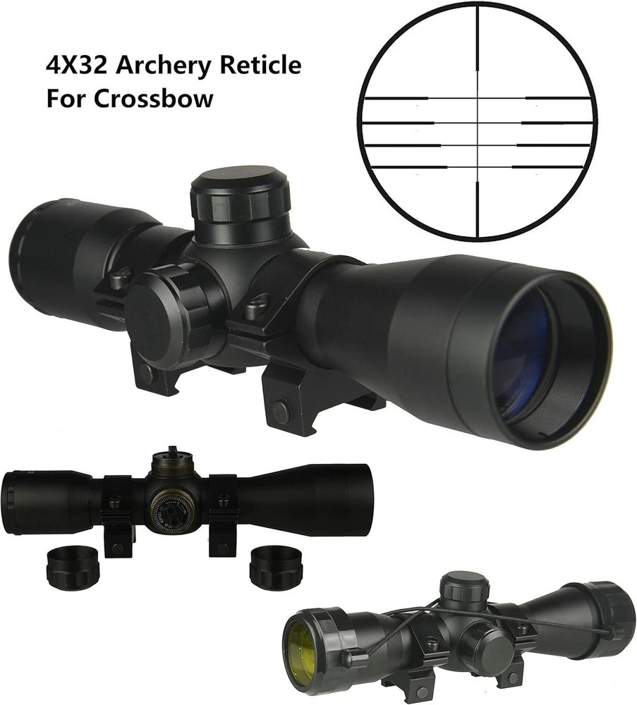 4x32 Compact Hunting Crossbow Scope with Multiple Range Reticle - Black