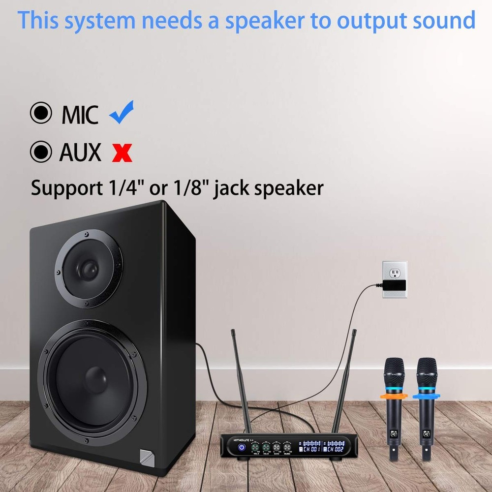 S9 UHF Rechargeable Wireless Microphone System Karaoke Mic Dual Handheld
