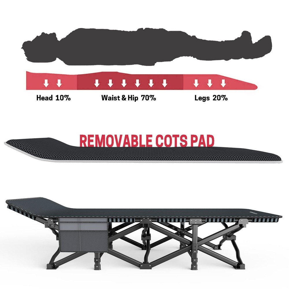 Camping Cot for Adults with Cushion Comfortable, Tent Folding Cot for Sleepin...