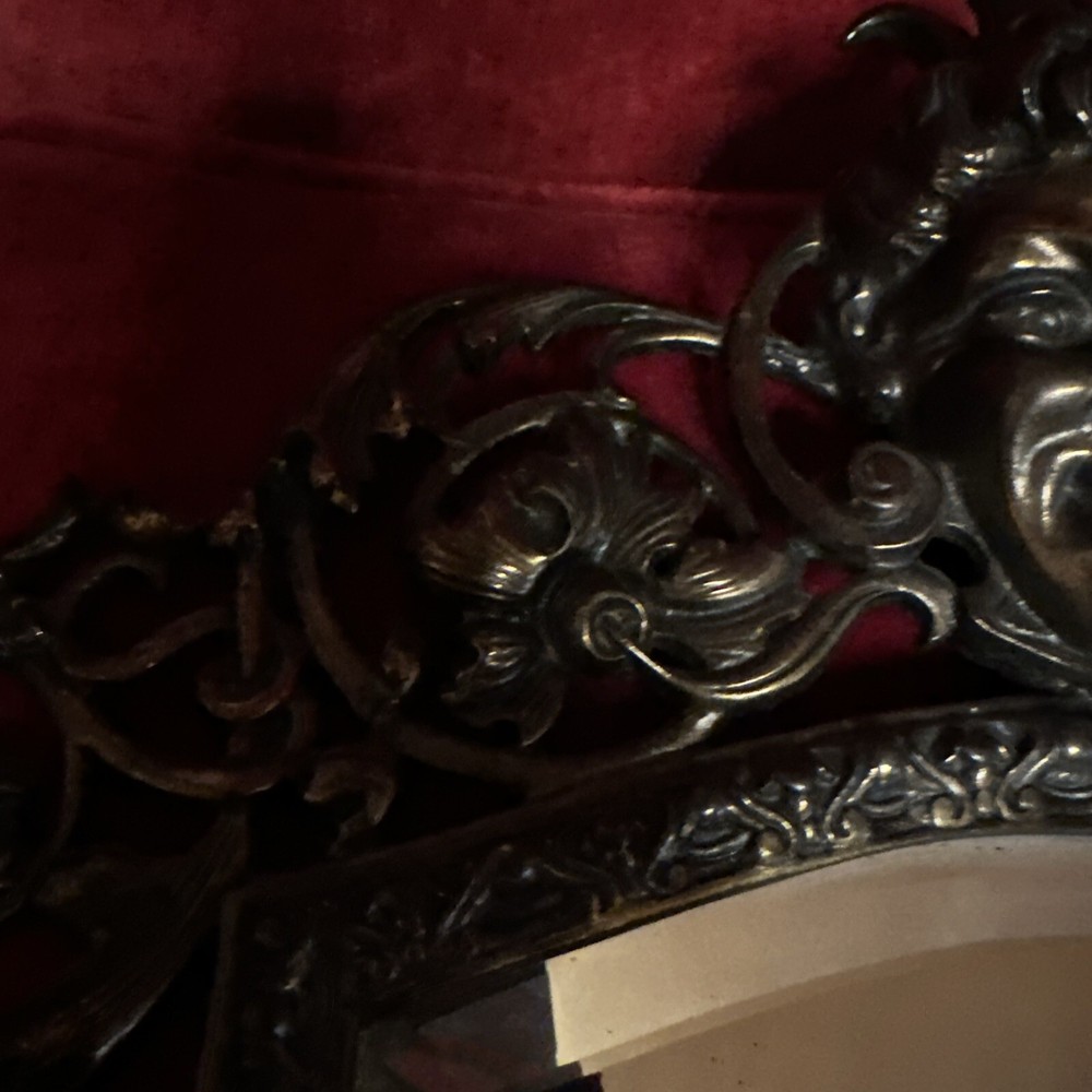 Ornate Framed Beveled Vanity Mirror with Bacchus and Lion