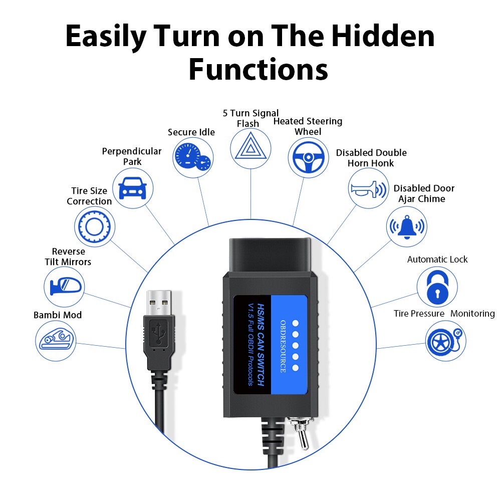 2026 Scan OBD2 Code Reader V1.5 USB Modified Adapter HS/MS CAN For Ford Series