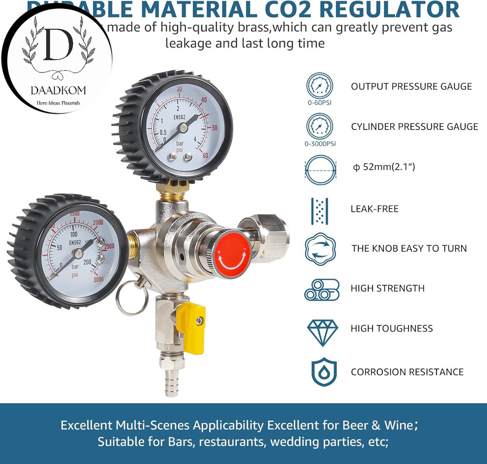 CO2 Regulator and Carbonation Cap Kit Beer Keg Regulator 60Psi Keg Regulator