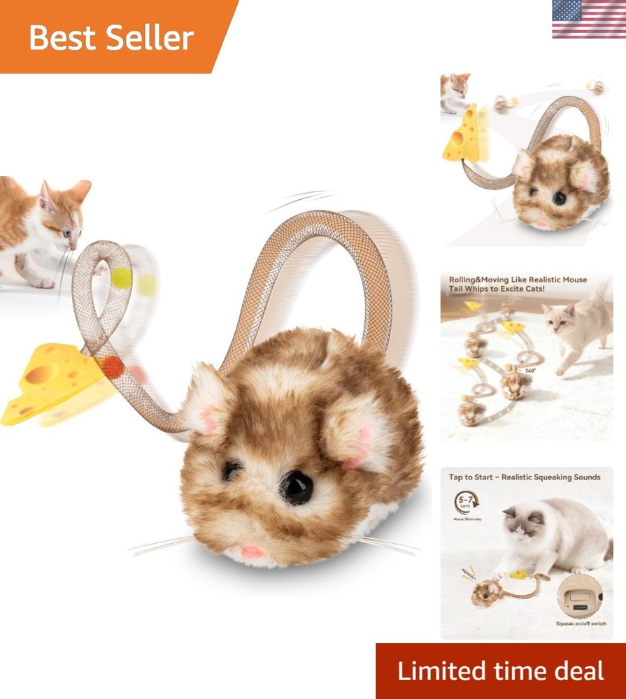 Indoor Cat Play Mouse – 360° Spin, Squeaker, Replaceable Catnip