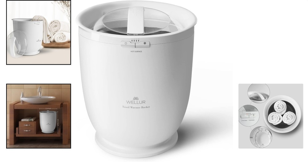 Towel Warmer Bucket - Medium Size with Built-in Timer for Effortless Warmth