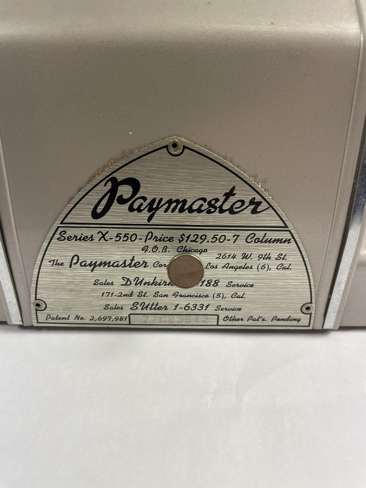 PAYMASTER SERIES X 550 OFFICE MACHINE VINTAGE CHECK WRITER 7 COLUMN & KEY
