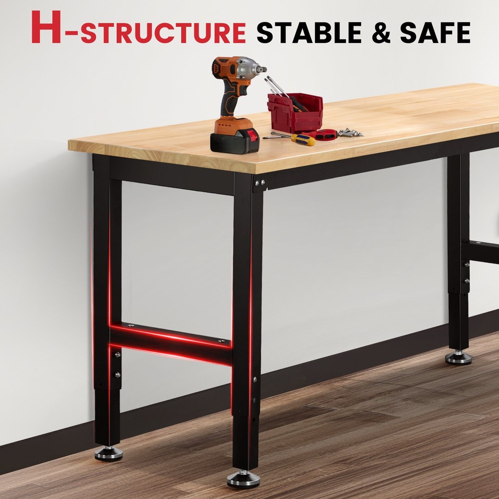60'' Adjustable Work Bench Heavy Duty Work Table for Workshop Garage 1500 Lbs
