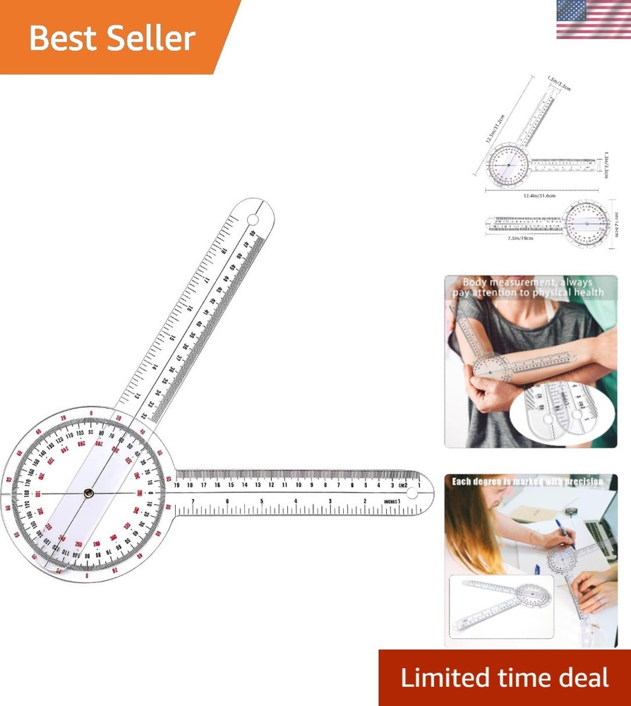 Versatile & Transparent 12-Inch Protractor Goniometer - Essential for Therapy