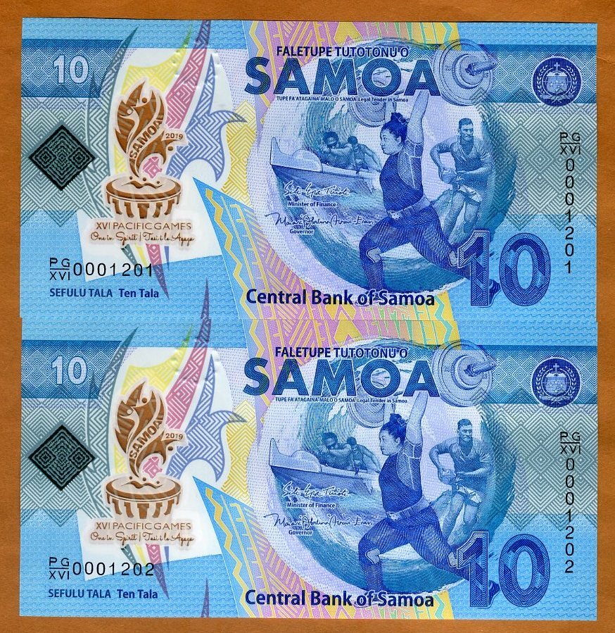 SET Samoa, 2 x 10 Tala, 2019, P-New, POLYMER, UNC Low S/Ns Commemorative