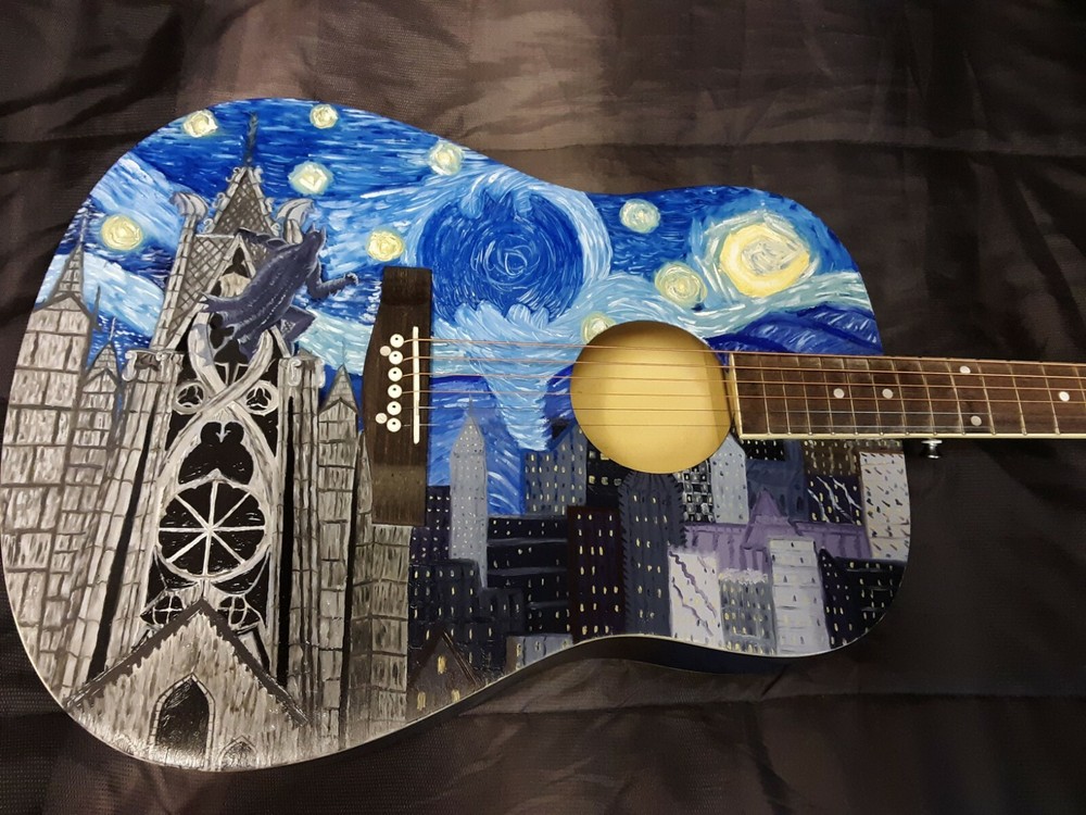 Starry Knight Guitar, Hand-painted custom artwork