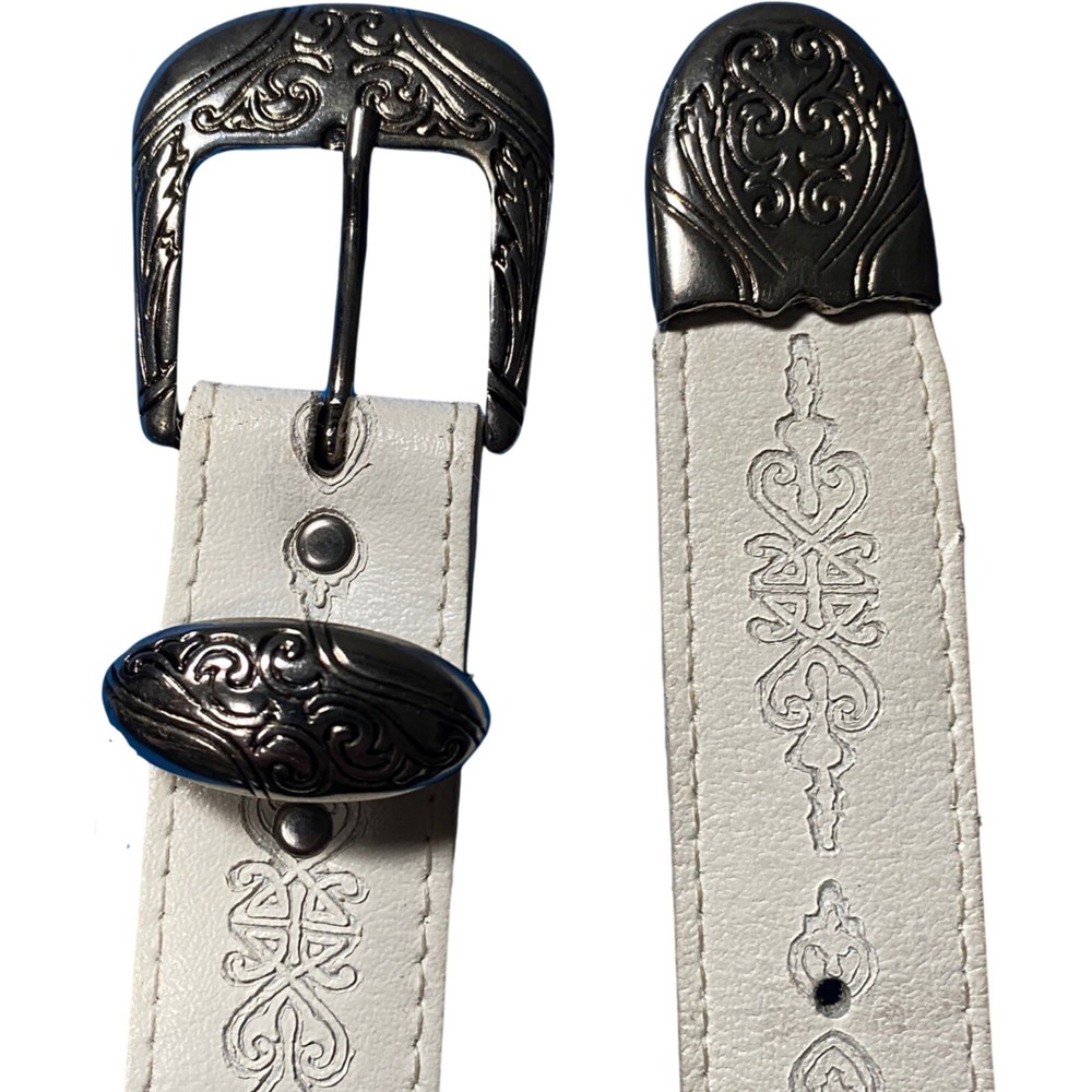 ZIG ZAG White Leather Western Belt SZ MED