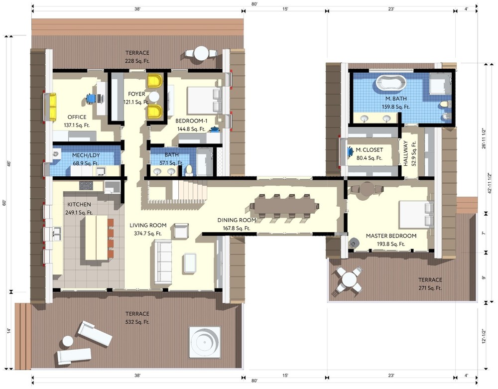 80'x60' Double A-Frame 4 Bed, 3 Bath Architectural Build Plans PDF Download