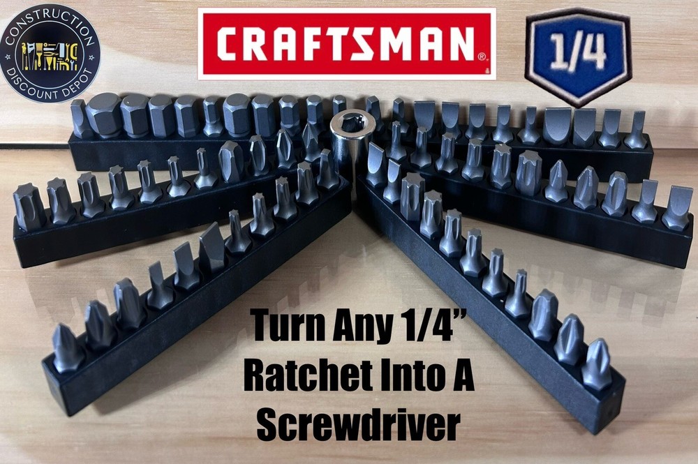 Huge 67 Piece CRAFTSMAN Interchangeable Screwdriver Tip With 1/4" Socket Adapter