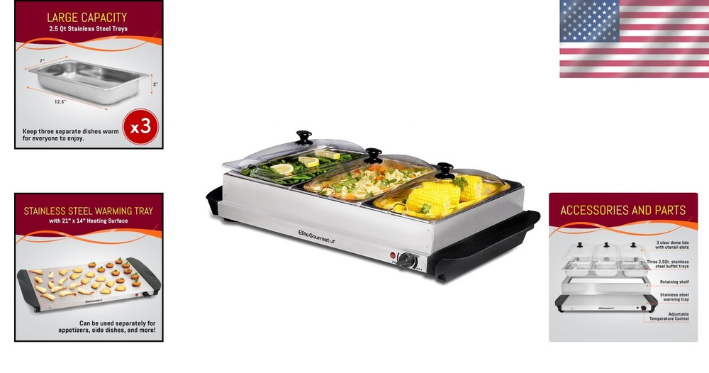 Electric Buffet Server, 3 Trays, Stainless*