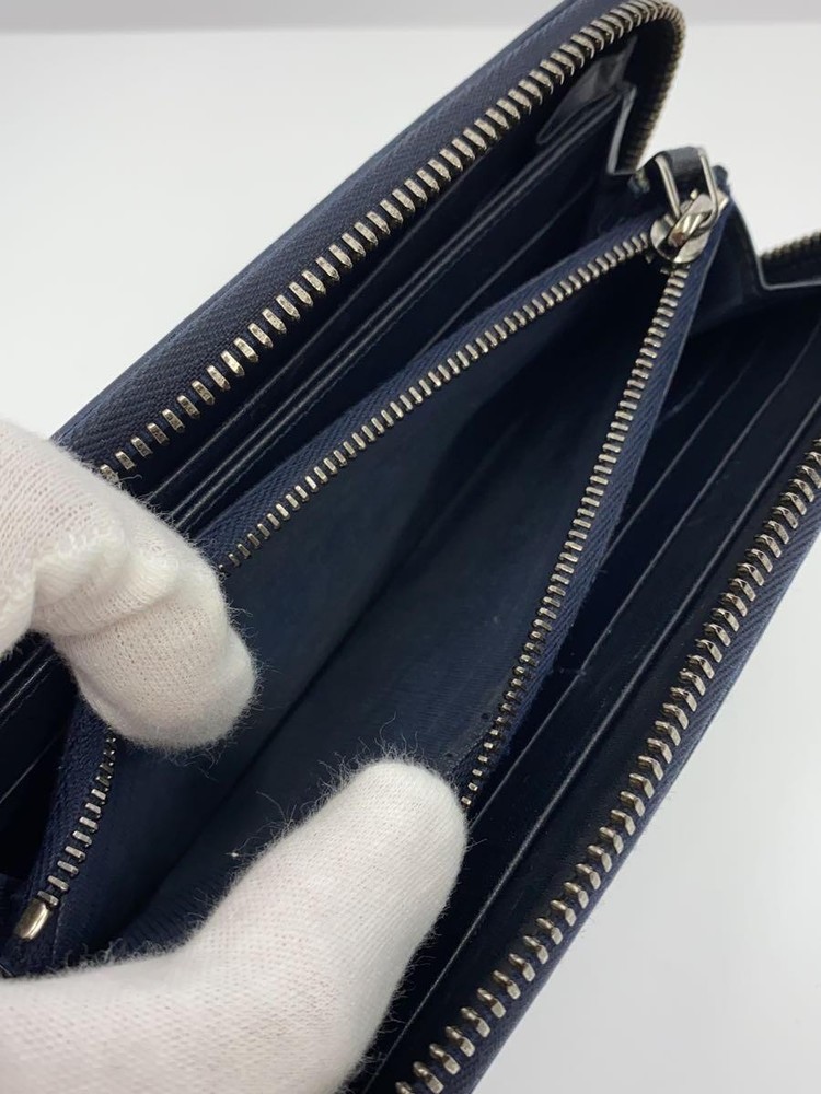 BVLGARI Long Wallet Leather NVY Plain Men's