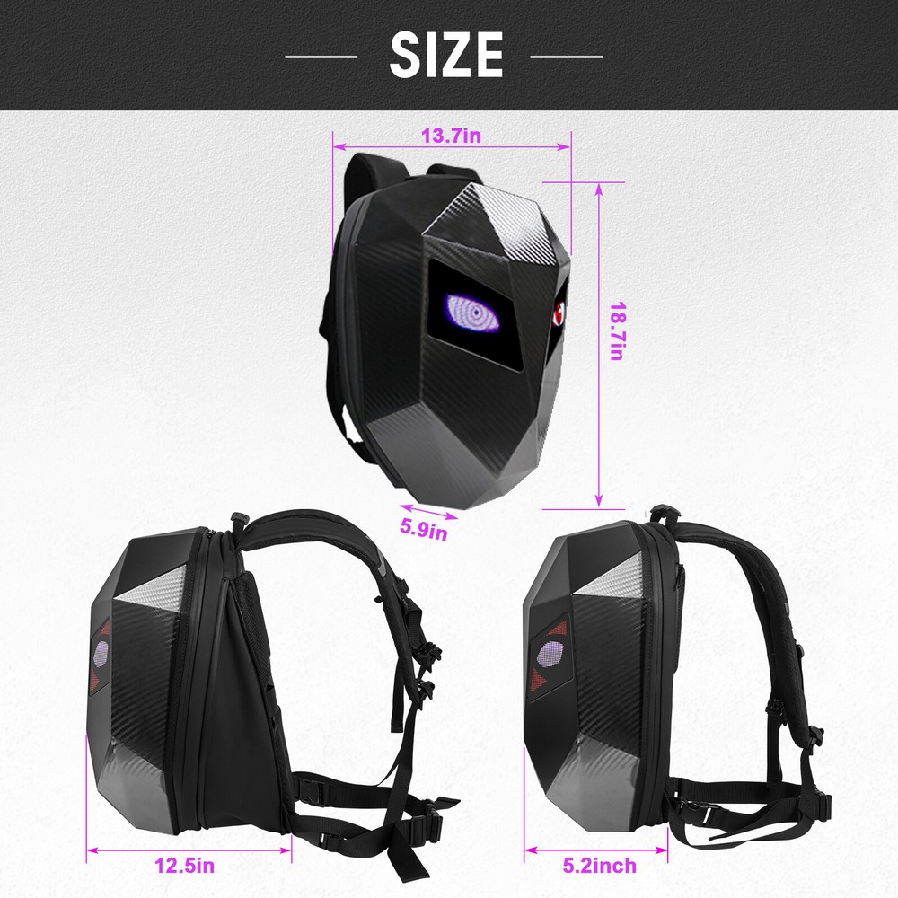 Carbon Fiber Motorcycle LED Knight Backpack Laptop Bag DIY programming Backpack