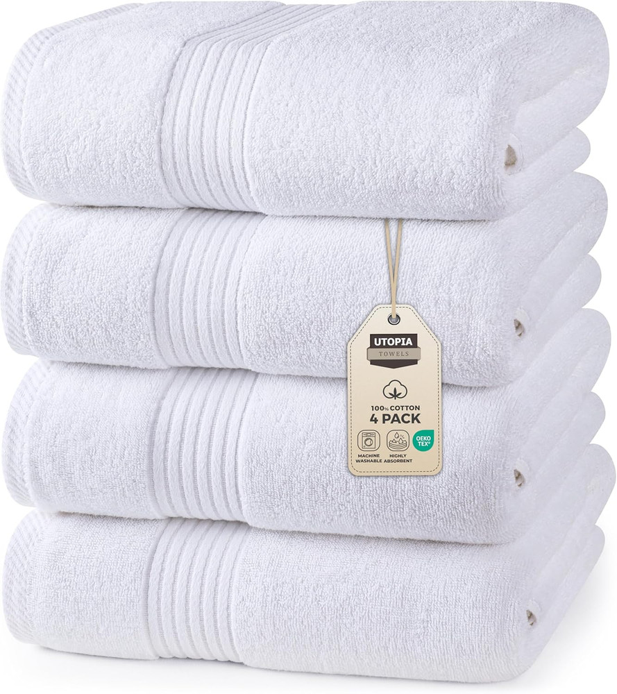 Grey Bath Towel 4-Pack - 100% Cotton, 27x54
