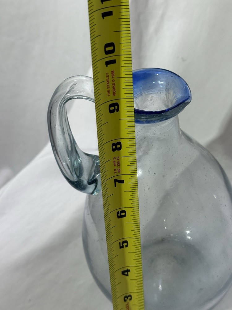 hand-blown glass pitcher Blue Trim
