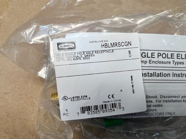 Hubbell Single Pole Male Receptacle Stud Terminal, Green, HBLMRSCGN