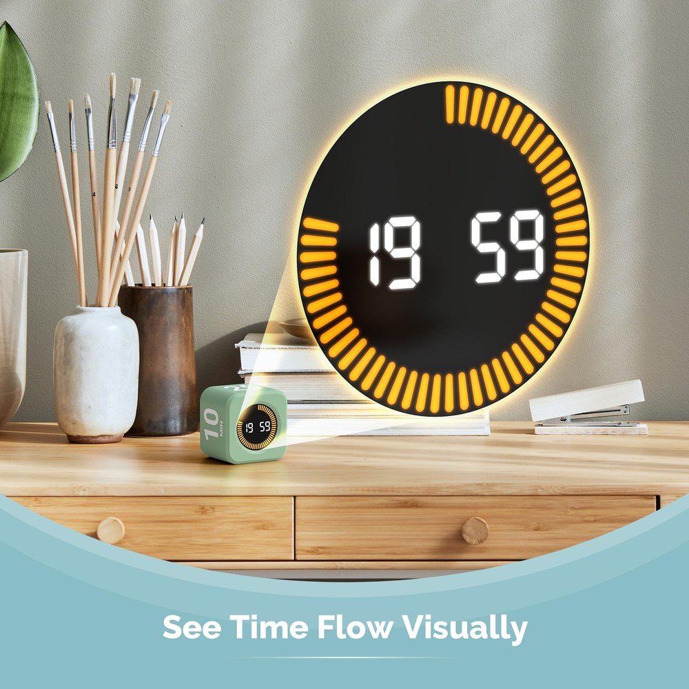 Pomodoro Cube Timer Productivity Visual Timer - 5/10/25/50 Min Rotating Count...