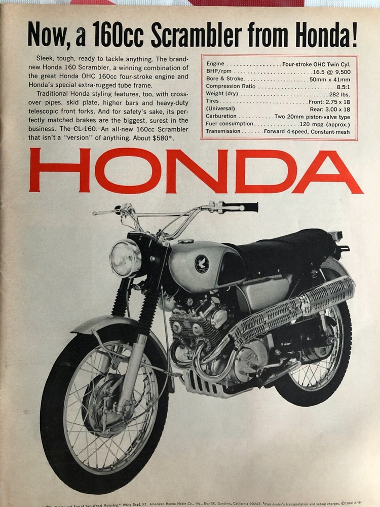 Vintage 1966 Honda motorcycle original ad