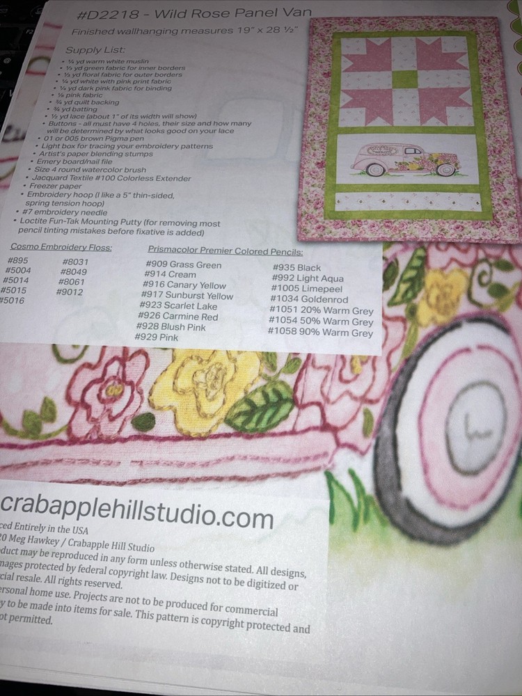 Memory Lane - Wild Rose Panel Van Pattern by Crabapple Hill Studio~USED