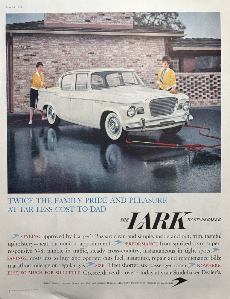 1959 Studebaker Lark Automobile Performance Nimble Six Passenger VTG Print Ad