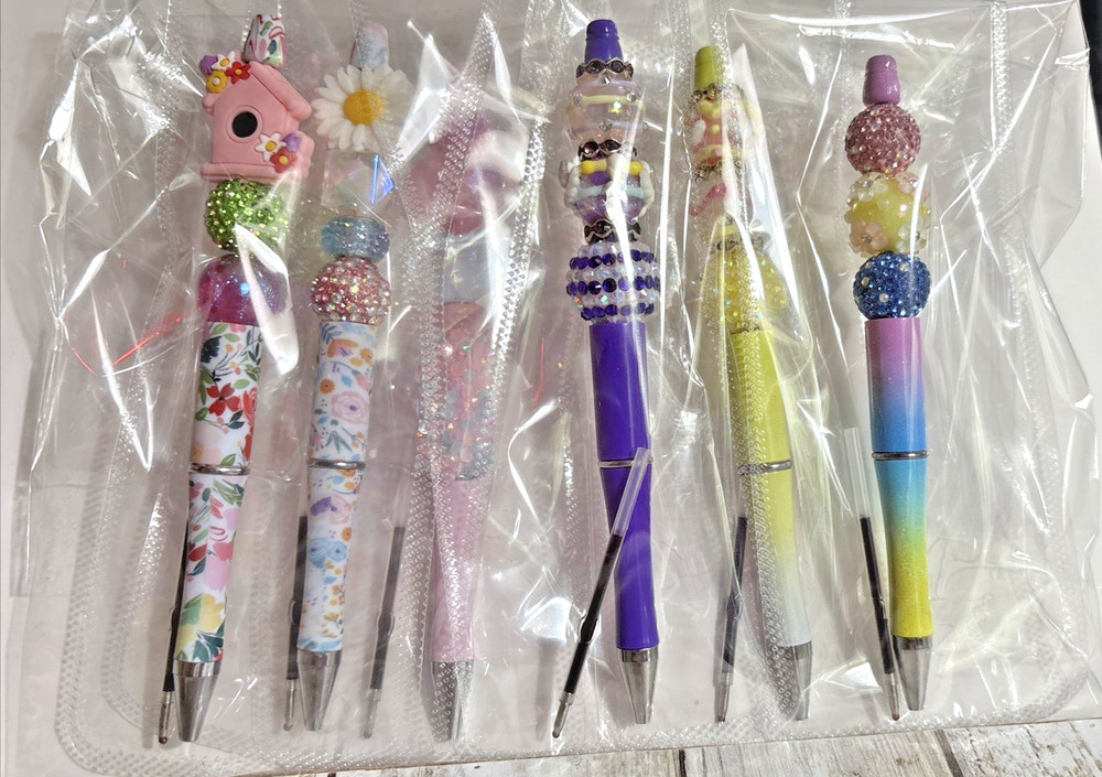 6 Handcrafted FANCY Beaded Pens-