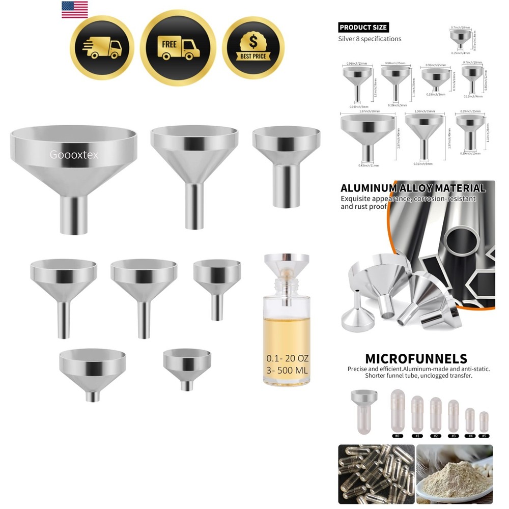 Small Metal Funnels Mini Funnel 8 Size Tiny Bottle Funnel, Miniature Atomizer...