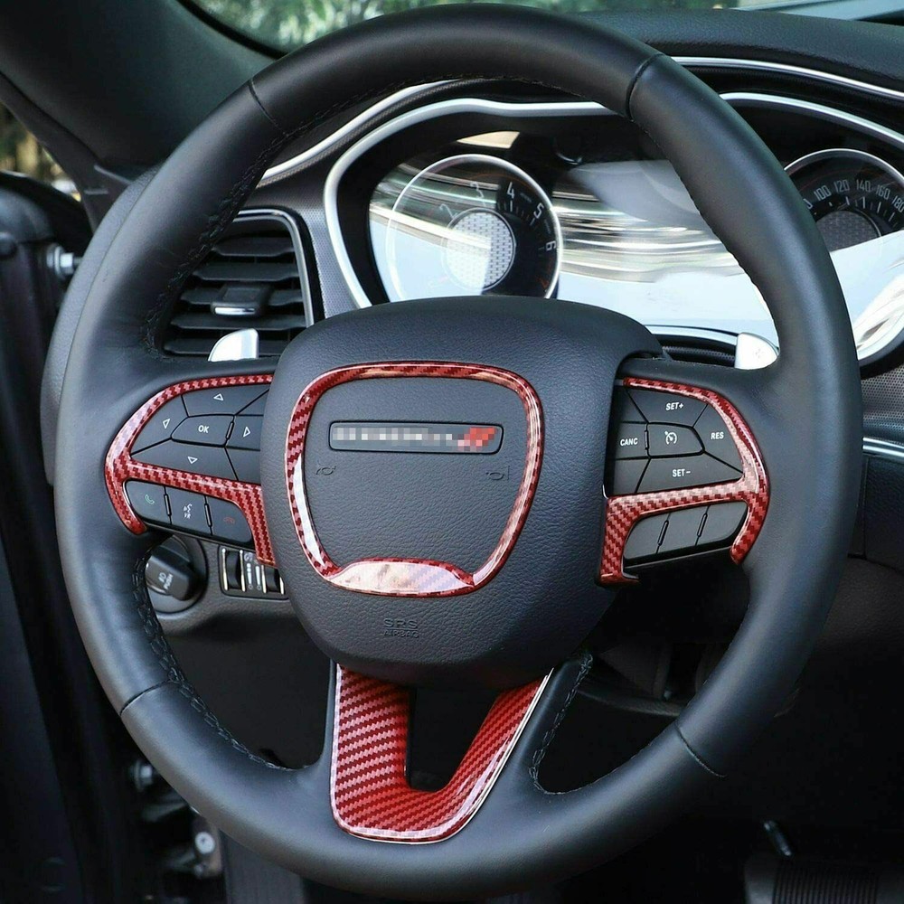 for 2015+ Dodge Challenger Red Carbon Dash Car Interior Panel Full Cover Overlay