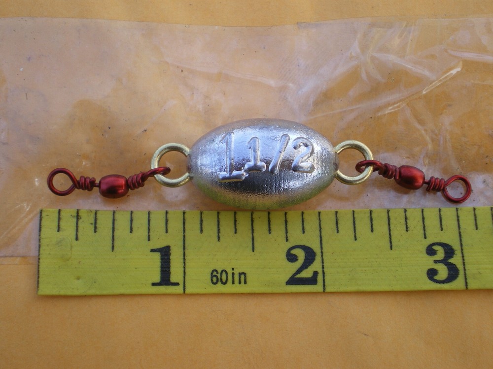 24 PCS #5 RED SWIVEL INLINE EGG SINKER W/#2 EYE 1,1-1/2,2, OZ. 8 EA."STRIPER"
