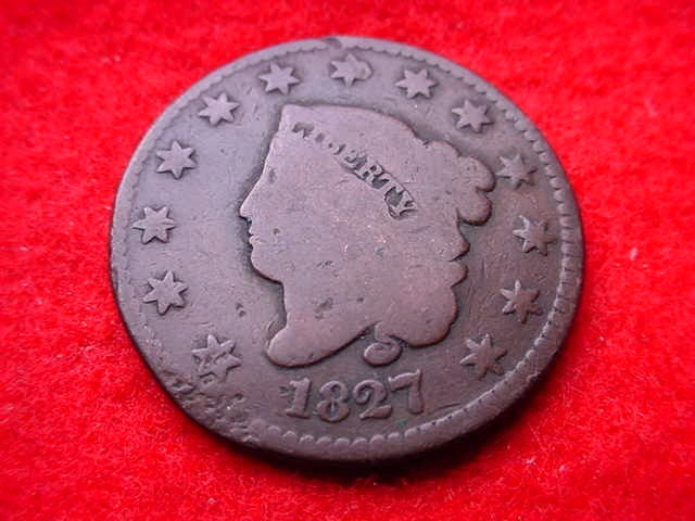 1827 CORONET HEAD LARGE CENT  COPPER COIN!   #T-54