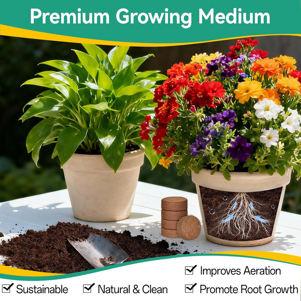 50 Pack Coco Coir Pellets 40mm Compressed Soil Discs Seed Starter Expands 9 Qt