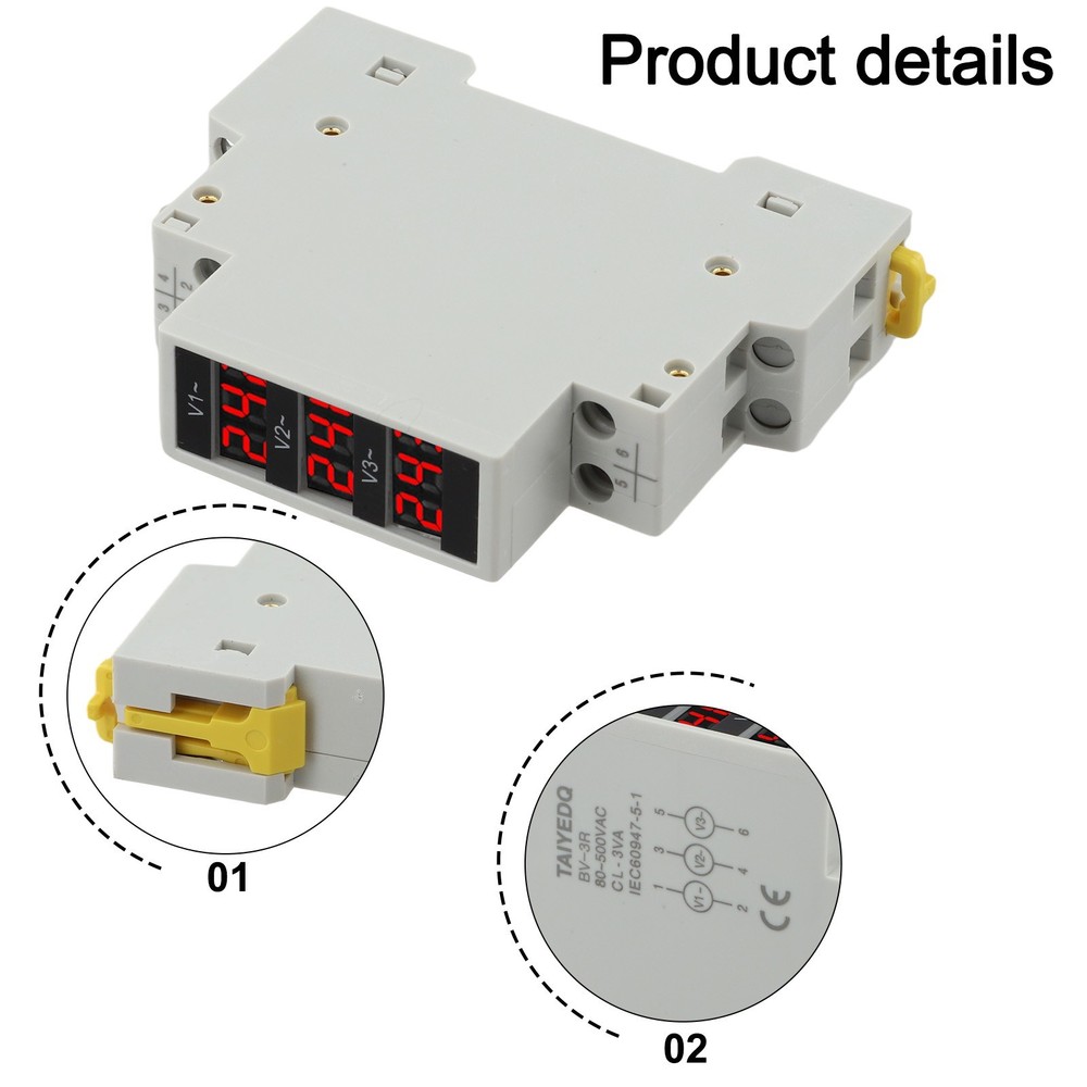 Digital Voltmeter BV3R Three Phase AC 50 500V For Din Rail Panel Mount
